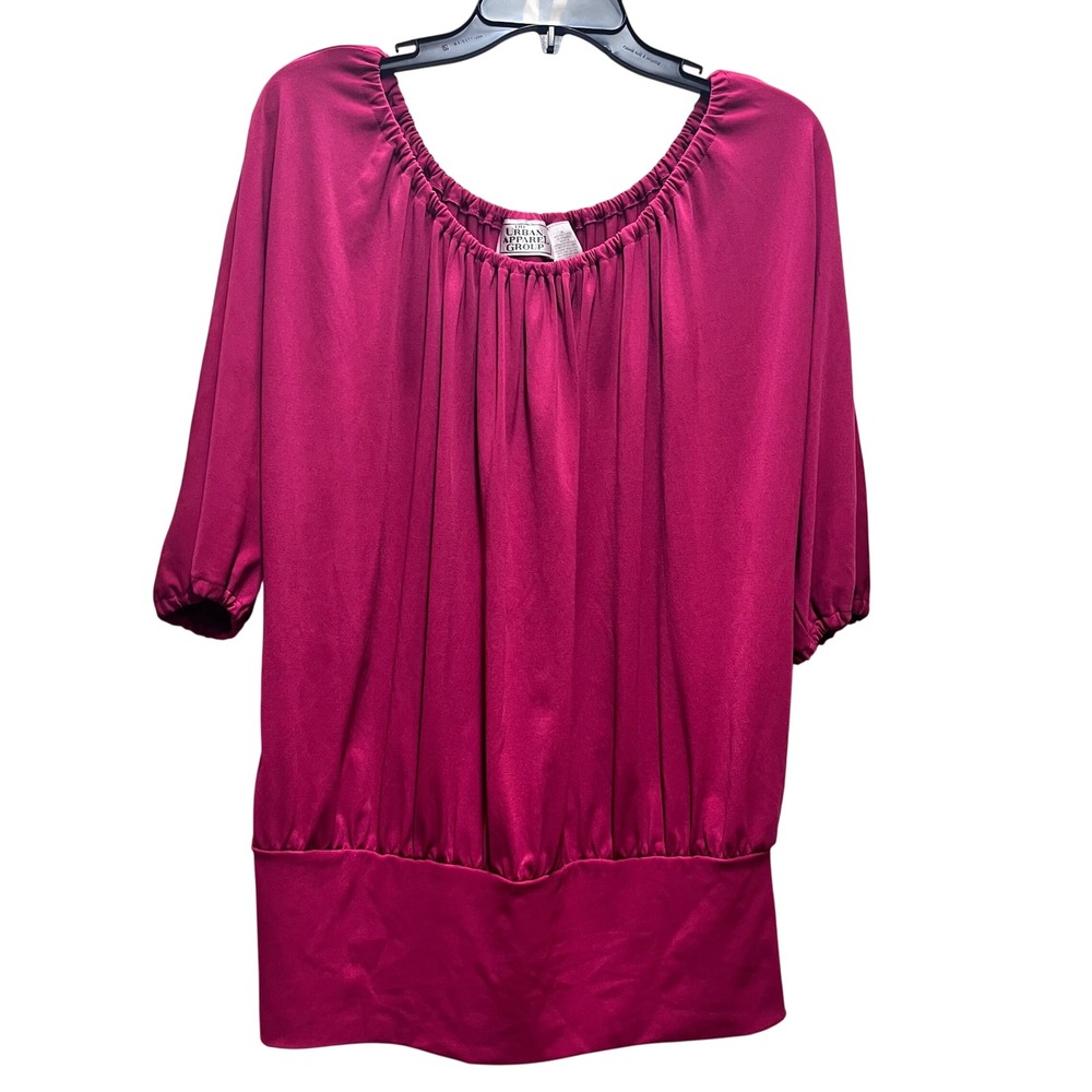 Magenta 3/4 Sleeve Scoop Neck Blouse Top‎ Flowy Knit Flattering Soft XL Womens